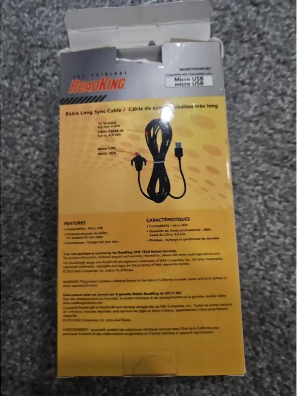 ROADKING MICRO USB CHARGE AND SYNC CABLE 10' 4mm CABLE RKHDSYNCMICRO by ROADPRO